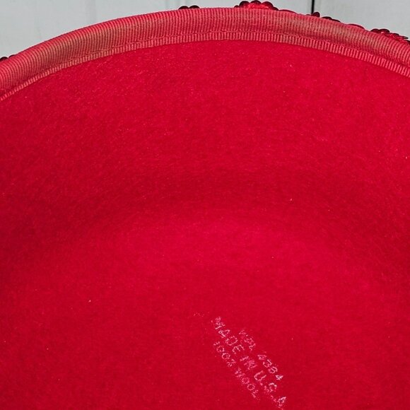 Mr Hi's Vintage Red Church Hat Wool Derby Beads Sequin Tulle Bow Formal USA - Picture 8 of 10
